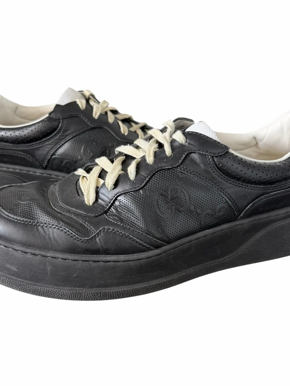 Gucci GG Embossed Sneaker Black Leather Size 12 UK / 12.5 US Men Designer Shoes